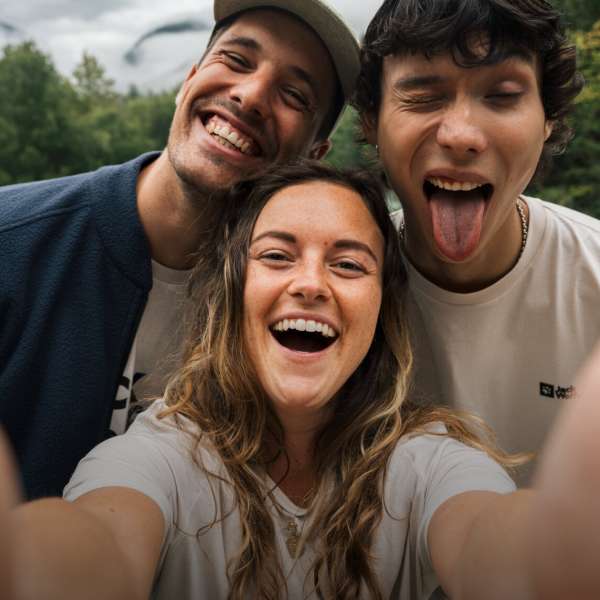 Three friends take a selfie